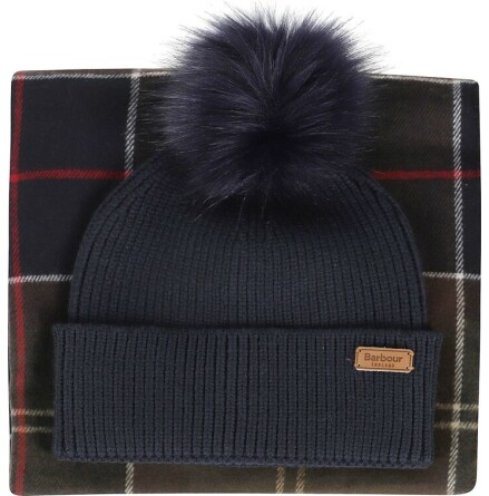 Barbour Dover Beanie & Hailes Scarf Gift Set Navy